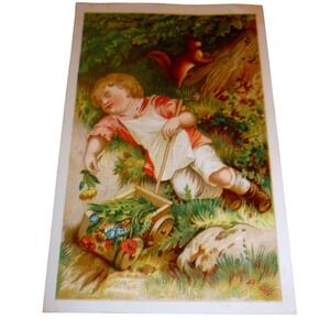Victorian Trade Card Jos A Jackson Boston MA Hats Furs Child Flower Cart Art‎